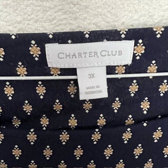Charter Club Women's  Navy/Tan Pattern Pull-over Tunic, 3/4 Sleeve Plus Size 3X - Picture 2 of 6